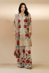 Unstitched Rose printed Chikankari Embroidered Lawn 3 Piece Suit