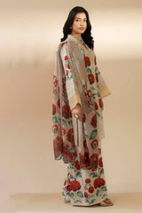 Unstitched Rose printed Chikankari Embroidered Lawn 3 Piece Suit